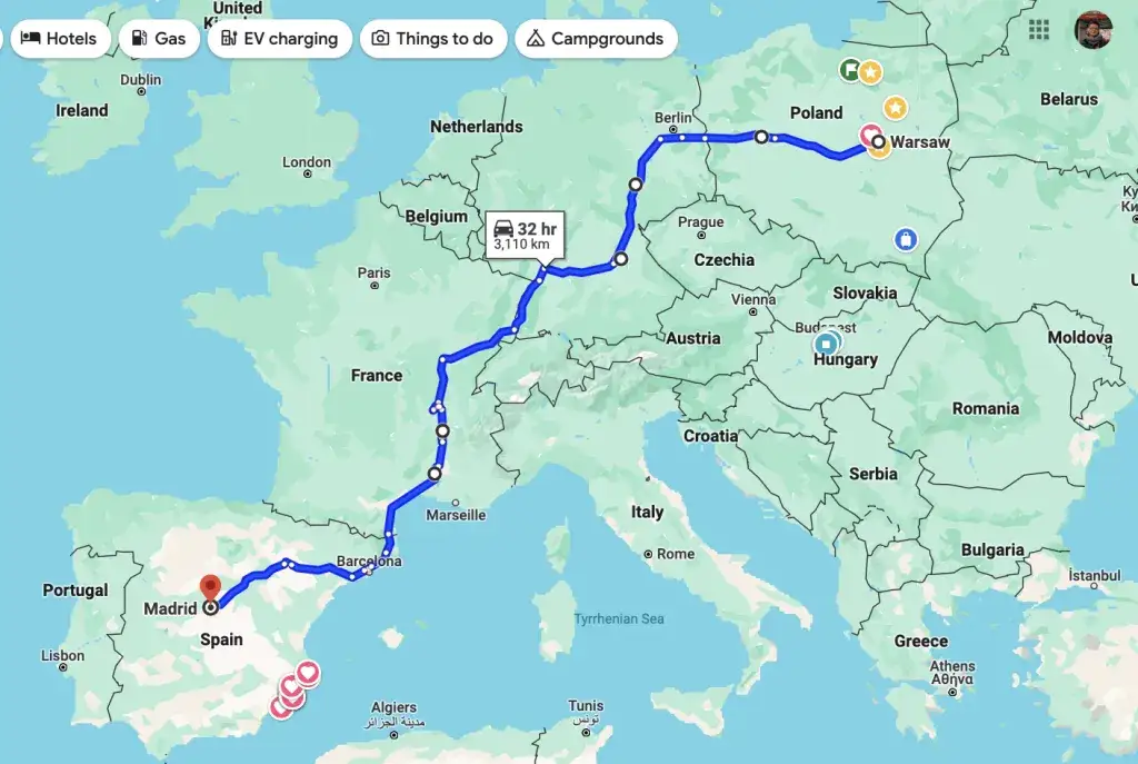 Ile km jest z Polski do Hiszpanii? Sprawdź najkrótsze trasy i czas podróży