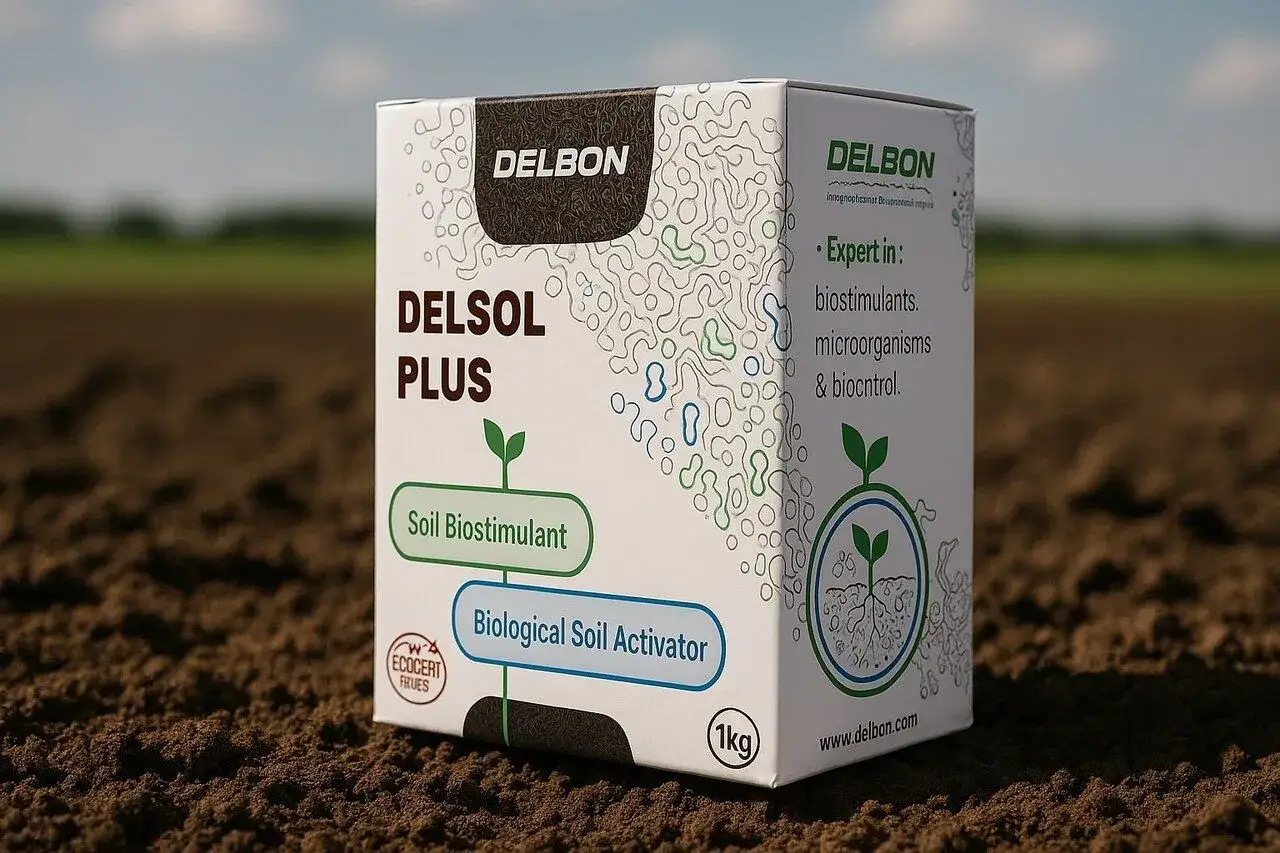 Opakowanie Delsol Plus, biostymulatora gleby z mikroorganizmami, zawiera m.in. fosforan. Idealny dla zdrowej gleby.