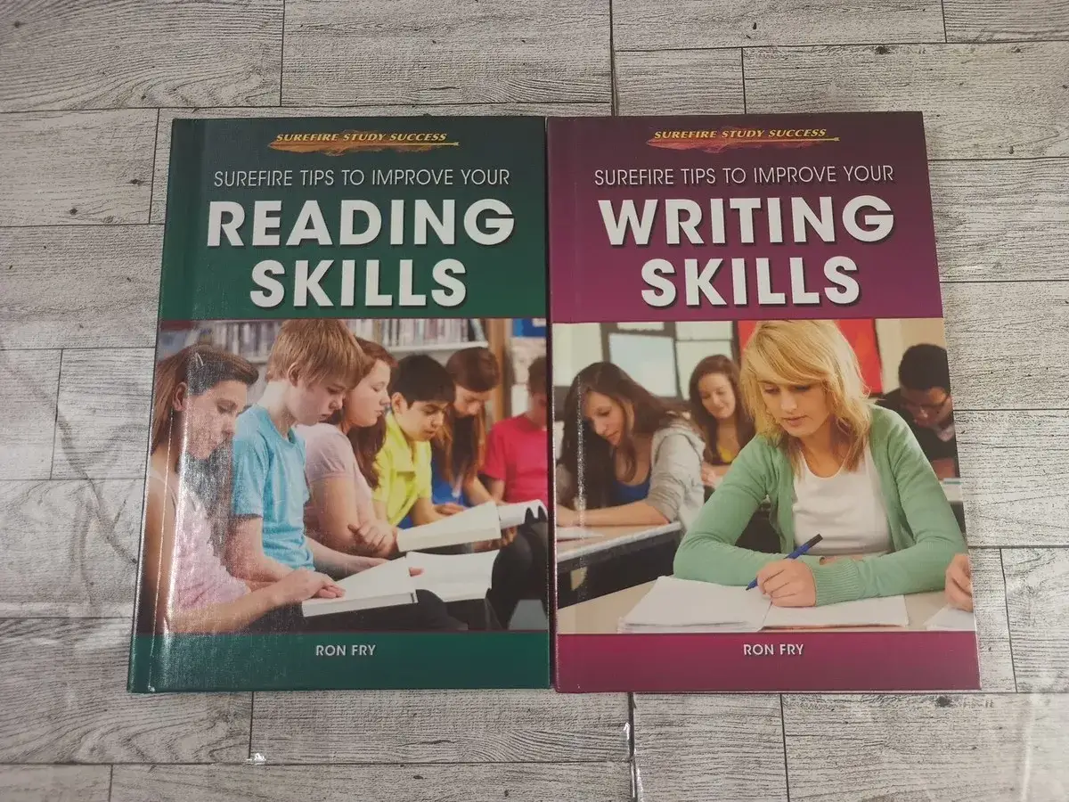 Dwa podręczniki Rona Fry'a: "Reading Skills" i "Writing Skills", pomagające w nauce.
