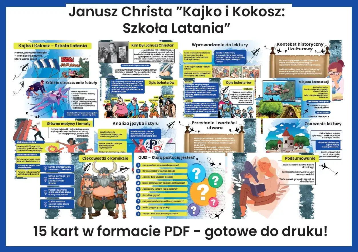 Kajko i Kokosz: Szkoła Latania - opis postaci, motywy, kontekst historyczny i kulturowy. Komiks Janusza Christy.