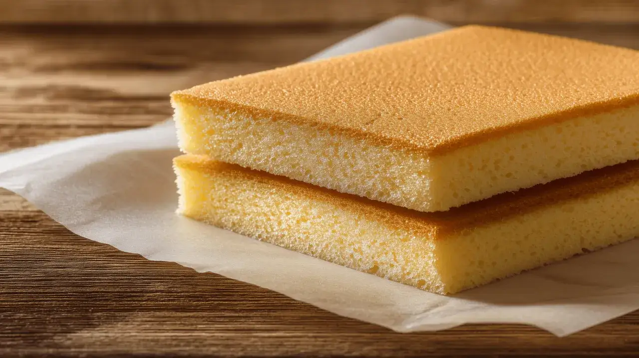 Deux tranches de biscuit joconde, parfaites pour une recette facile et rapide. Légères et aériennes, elles invitent à la gourmandise.
