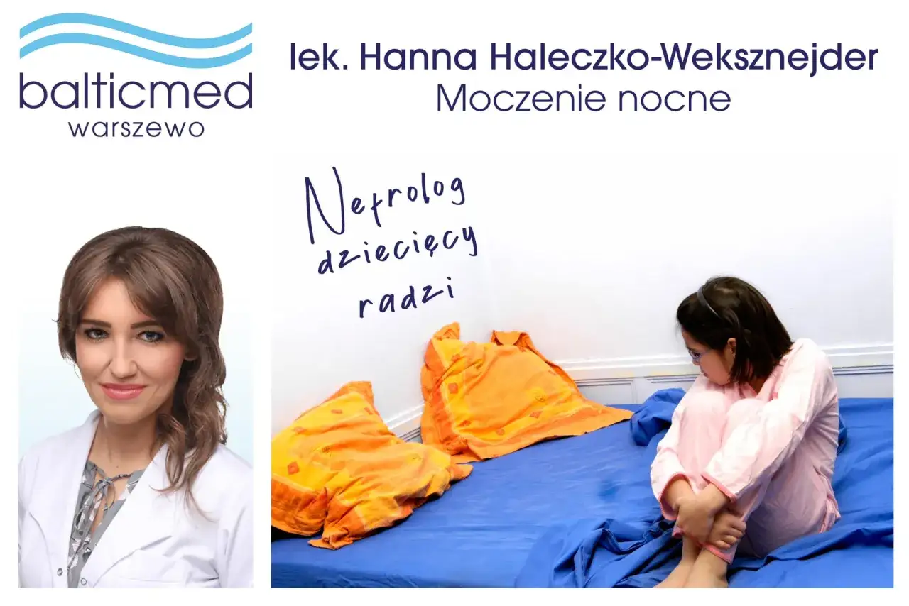 Lekarka radzi na moczenie nocne u 7 latka. Smutna dziewczynka siedzi na łóżku.