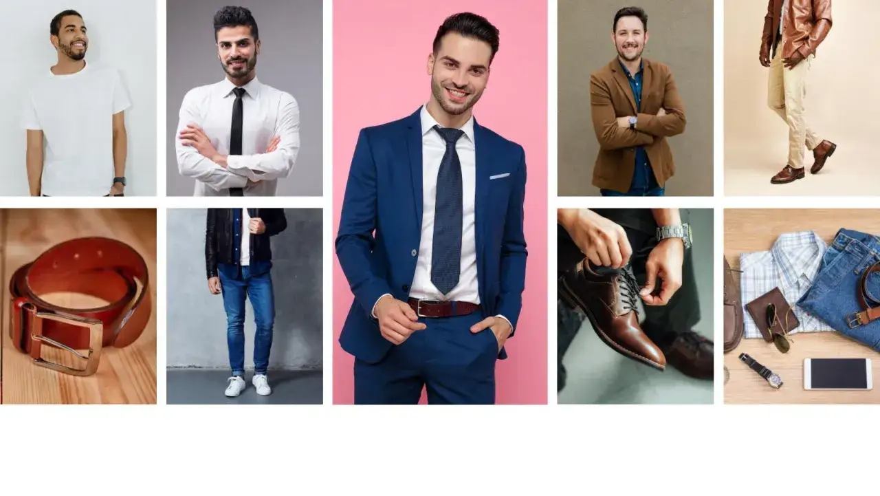 Różnorodne propozycje na styl mężczyzny: od casualowych t-shirtów po eleganckie garnitury i akcesoria.