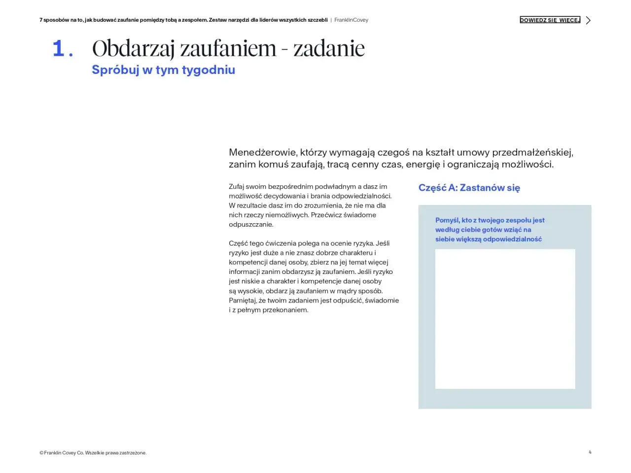 1. Obdarzaj zaufaniem – zadanie. Jak budować zaufanie w związku? Spróbuj w tym tygodniu. Zastanów się, komu powierzyć większą odpowiedzialność.