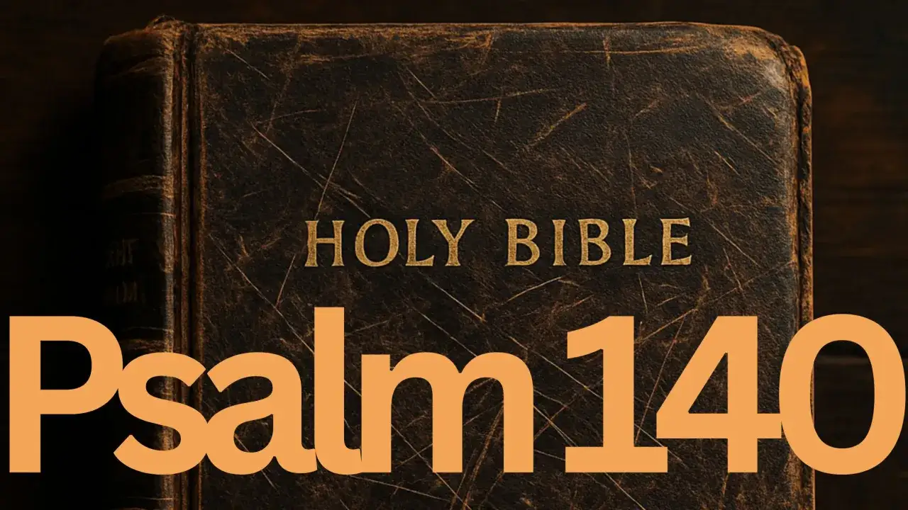 Stara, skórzana Biblia z napisem "Holy Bible" i pomarańczowym tekstem "Psalm 140".