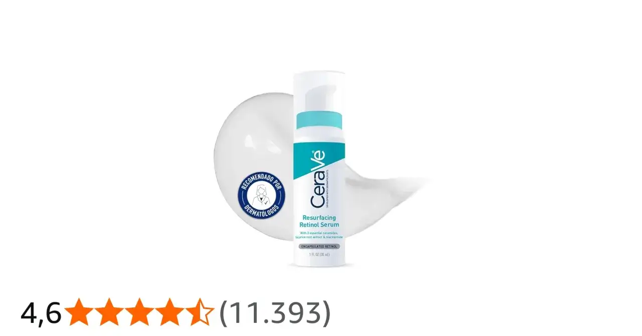 Sérum Resurfacing Retinol de CeraVe, recomendado por dermatólogos. Su fórmula con retinol encapsulado y ceramidas ayuda a mejorar la piel.