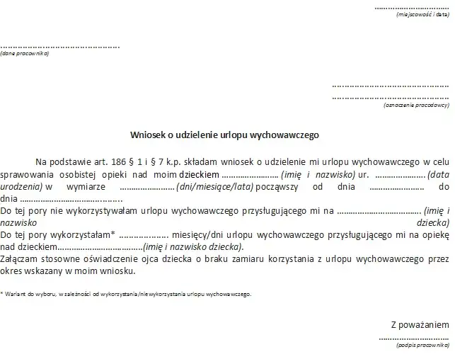 Wzór wniosku o urlop wychowawczy: Jak napisać prawidłowo i skutecznie