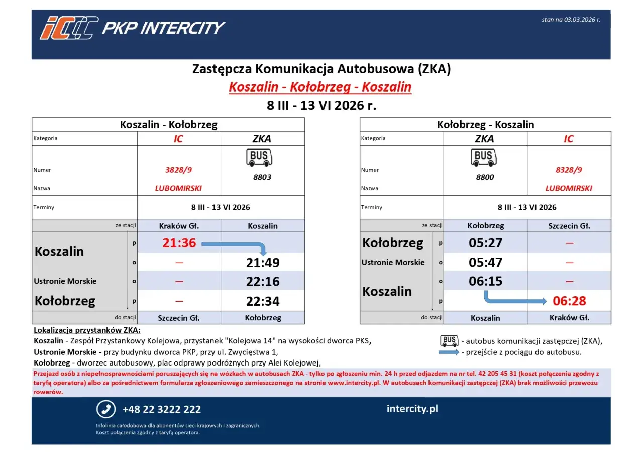 Rozkład jazdy ZKA Koszalin - Kołobrzeg. Sprawdź, ile jest kilometrów z Koszalina do Kołobrzegu i godziny odjazdów.