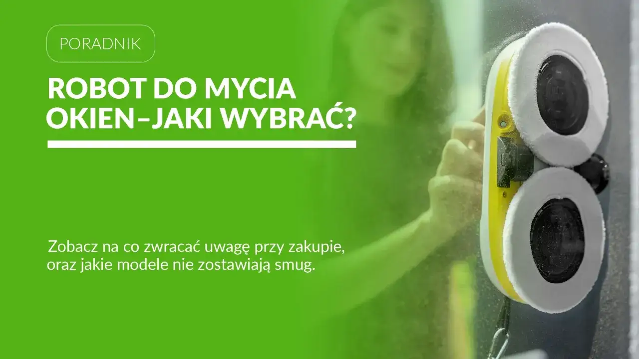 Robot do mycia okien z dwoma obrotowymi padami czyszczącymi na szkle.