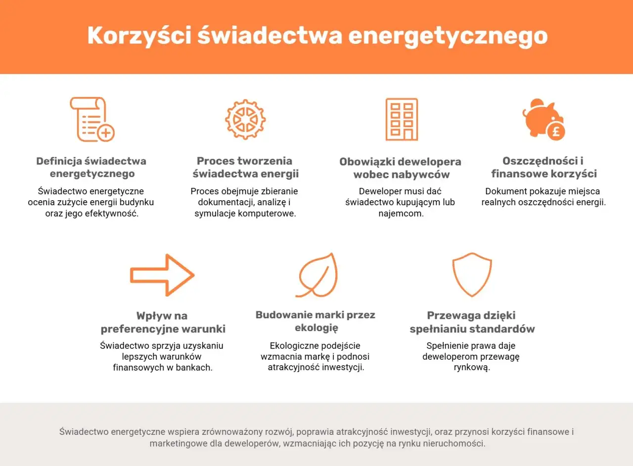 Korzyści świadectwa energetycznego: definicja, proces tworzenia, obowiązki dewelopera, oszczędności, wpływ na warunki, budowanie marki, przewaga rynkowa.
