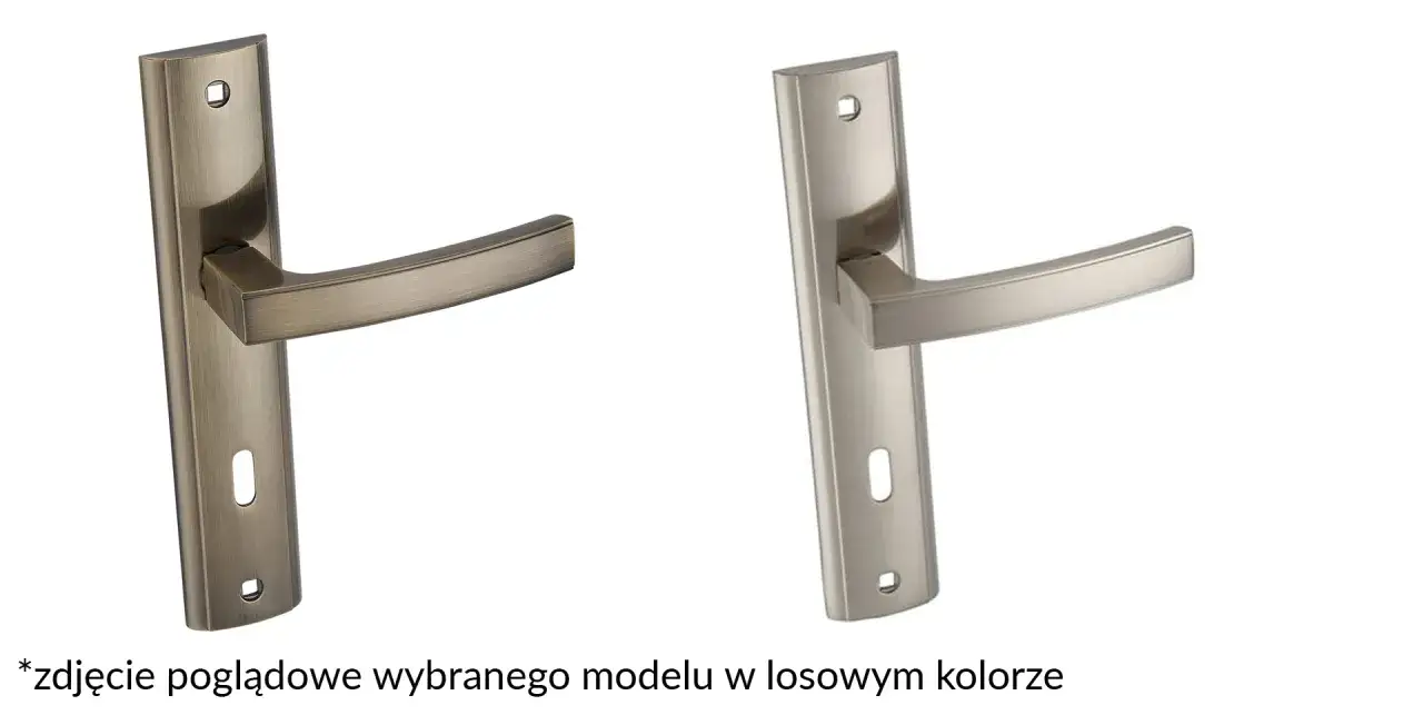Dwie klamki Infinity Line, jedna w kolorze starego złota, druga w odcieniu niklu, prezentują elegancki design.
