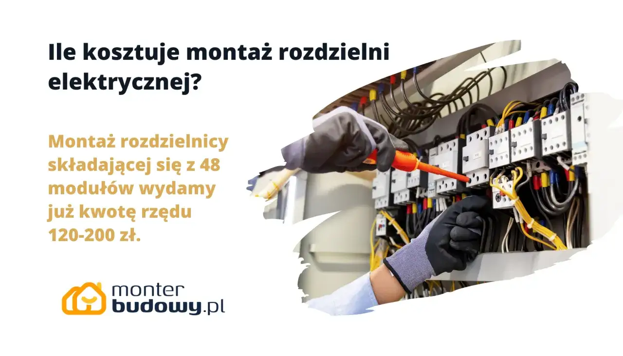 Elektryk w rękawiczkach montuje rozdzielnicę elektryczną, używając śrubokręta.