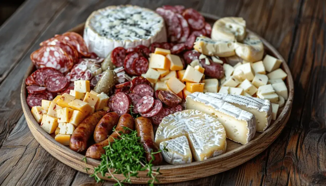 Plateau généreux de charcuteries et fromages, une véritable spécialité Franche-Comté, avec saucissons, terrines, et divers fromages affinés.