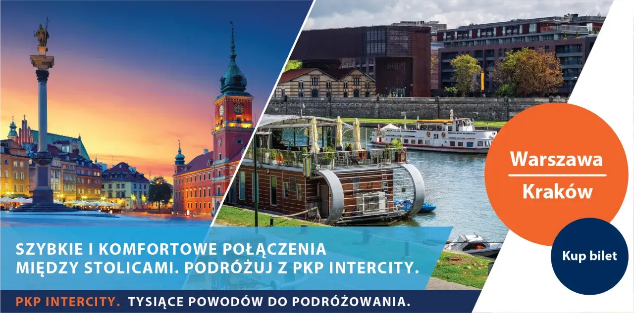 Szybkie połączenie **Warszawa - Kraków** pociągiem PKP Intercity. Podróżuj komfortowo między stolicami.