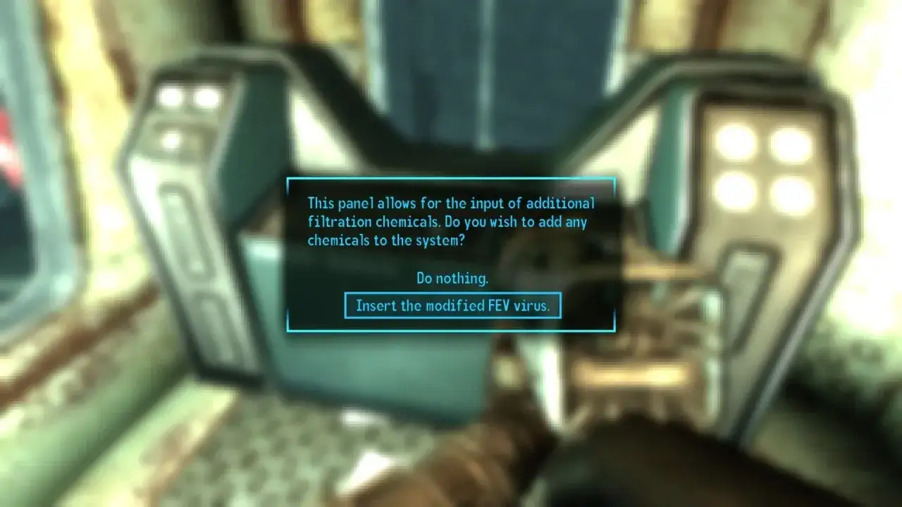 Interfejs w grze Fallout 3 DLC pozwala na dodanie zmodyfikowanego wirusa FEV.