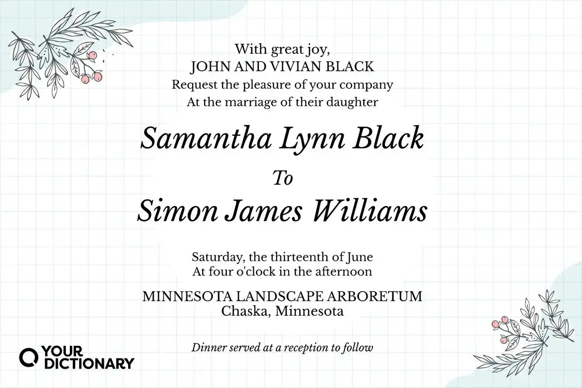 Oryginalne teksty na zaproszenia ślubne: Samantha i Simon pobierają się 13 czerwca w Minnesota Landscape Arboretum.