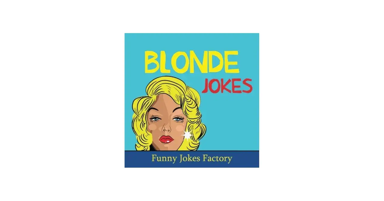 Ilustracja w stylu pop-art z blondynką i napisem "BLONDE JOKES".