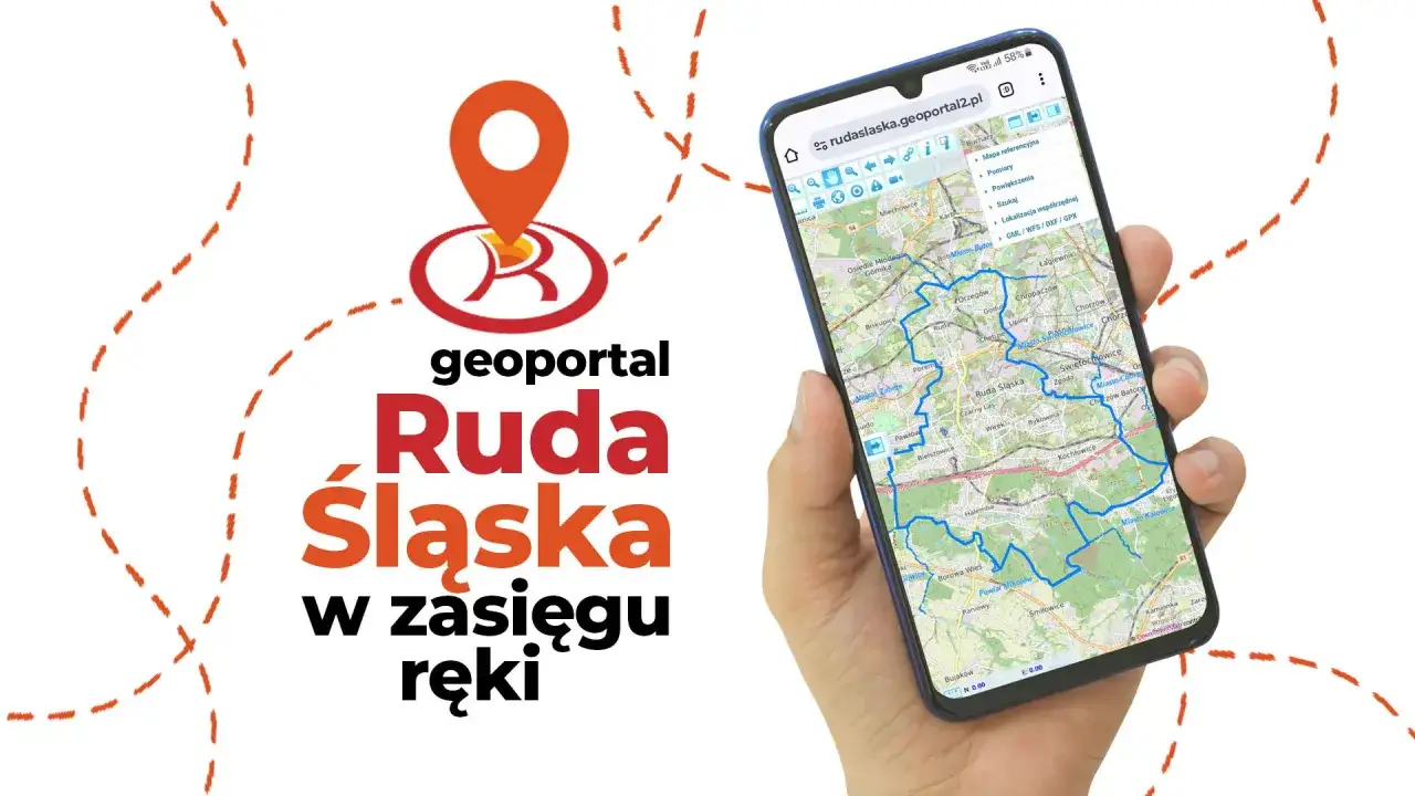 Geoportal Ruda Śląska w zasięgu ręki. Smartfon pokazuje mapę miasta z zaznaczonymi trasami.
