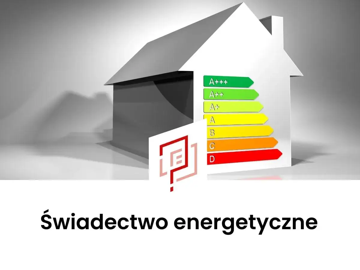 Dom z klasyfikacją energetyczną i logo. Dowiedz się, ile kosztuje świadectwo energetyczne.