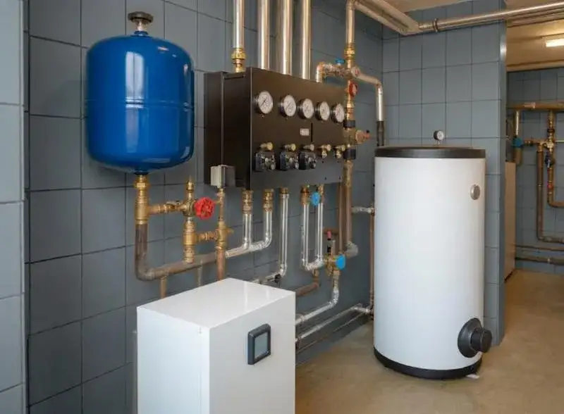  Instalacja podłogówki z widocznymi rurami i zaworami