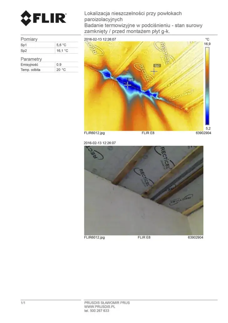 przykładowy wynik badania termowizyjnego pokazującego mostek termiczny