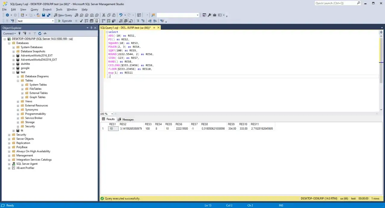 SQL Server Management Studio z bazą danych 