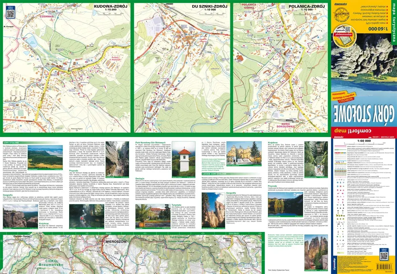 Mapa turystyczna G&oacute;r Stołowych: gdzie najlepiej nocleg, szlaki, atrakcje, przyroda, geologia.