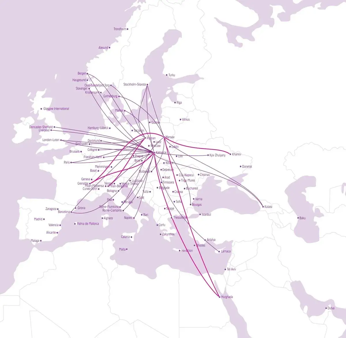 mapa połączeń lotniczych Polska Włochy