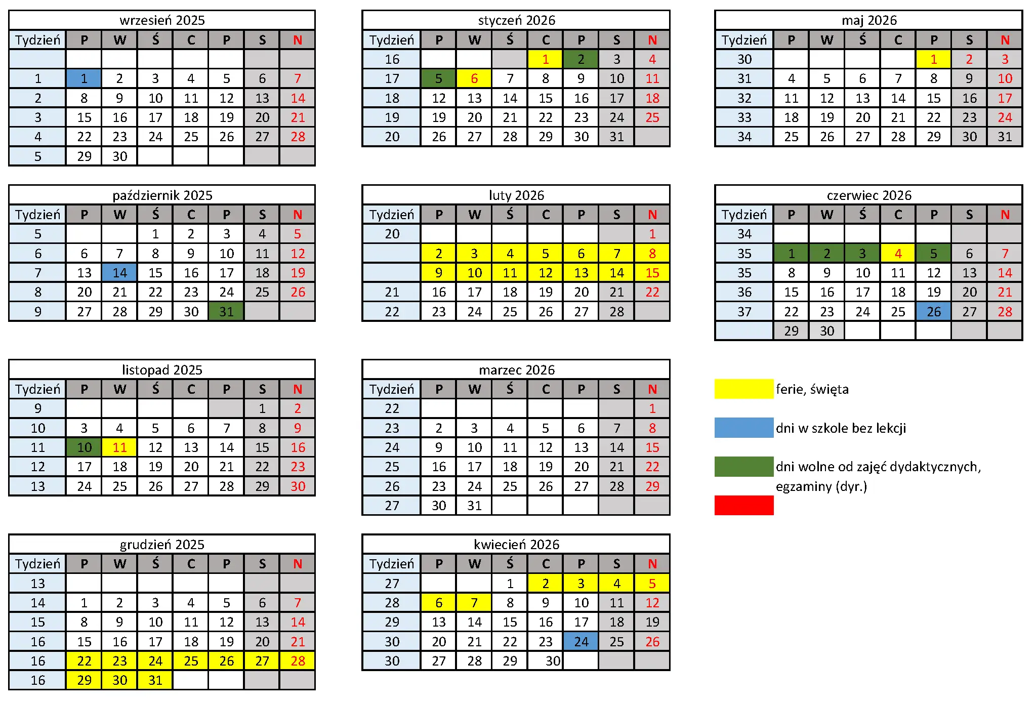 kalendarz roku szkolnego 2025/2026 ferie zimowe podział na wojew&oacute;dztwa