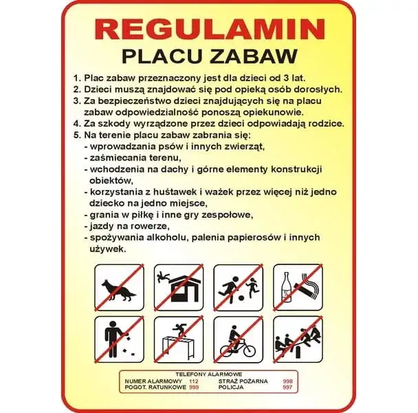 tablica regulamin plac zabaw