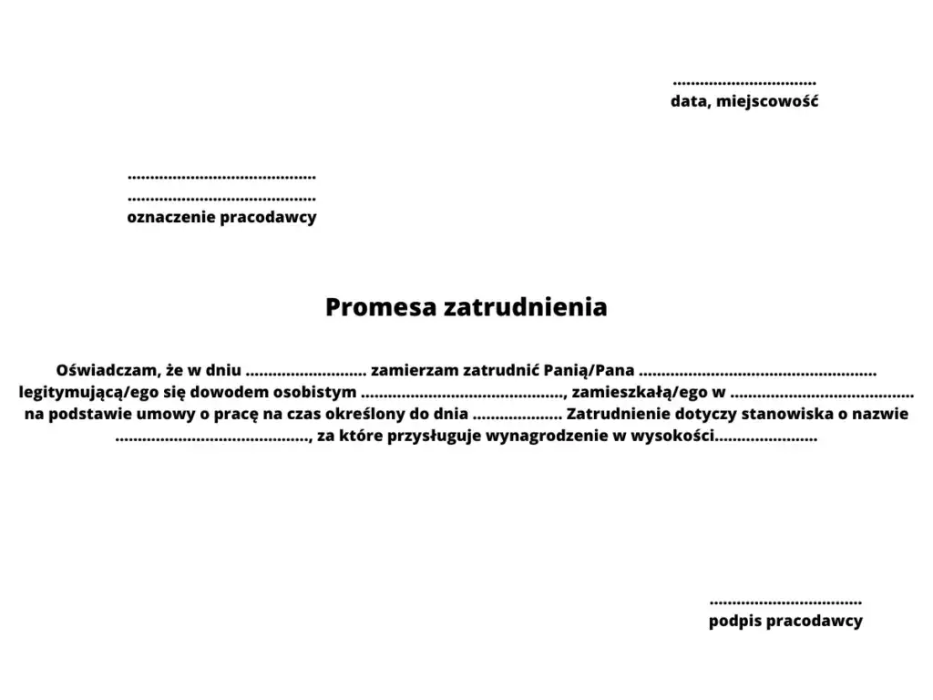 wz&oacute;r promesy zatrudnienia elementy