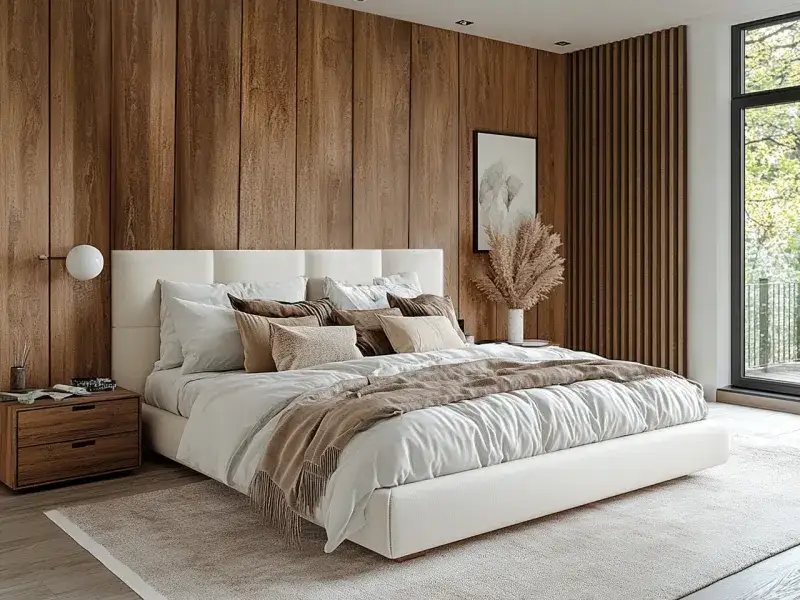 sypialnia styl skandynawski jasne panele