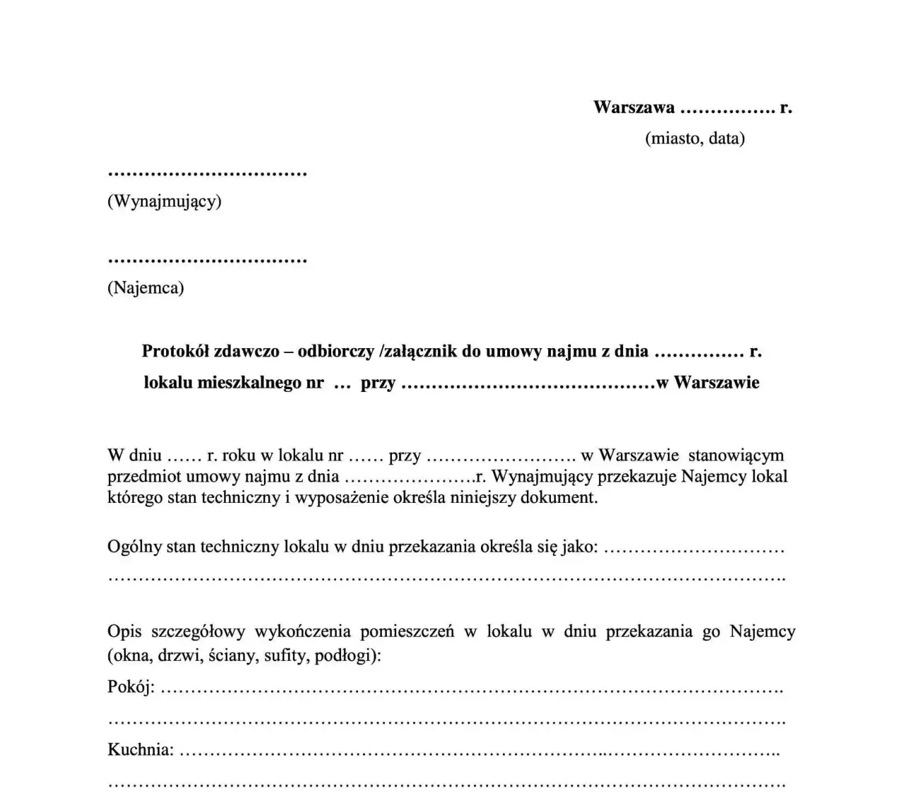 przykładowy protok&oacute;ł zdawczo-odbiorczy mieszkania