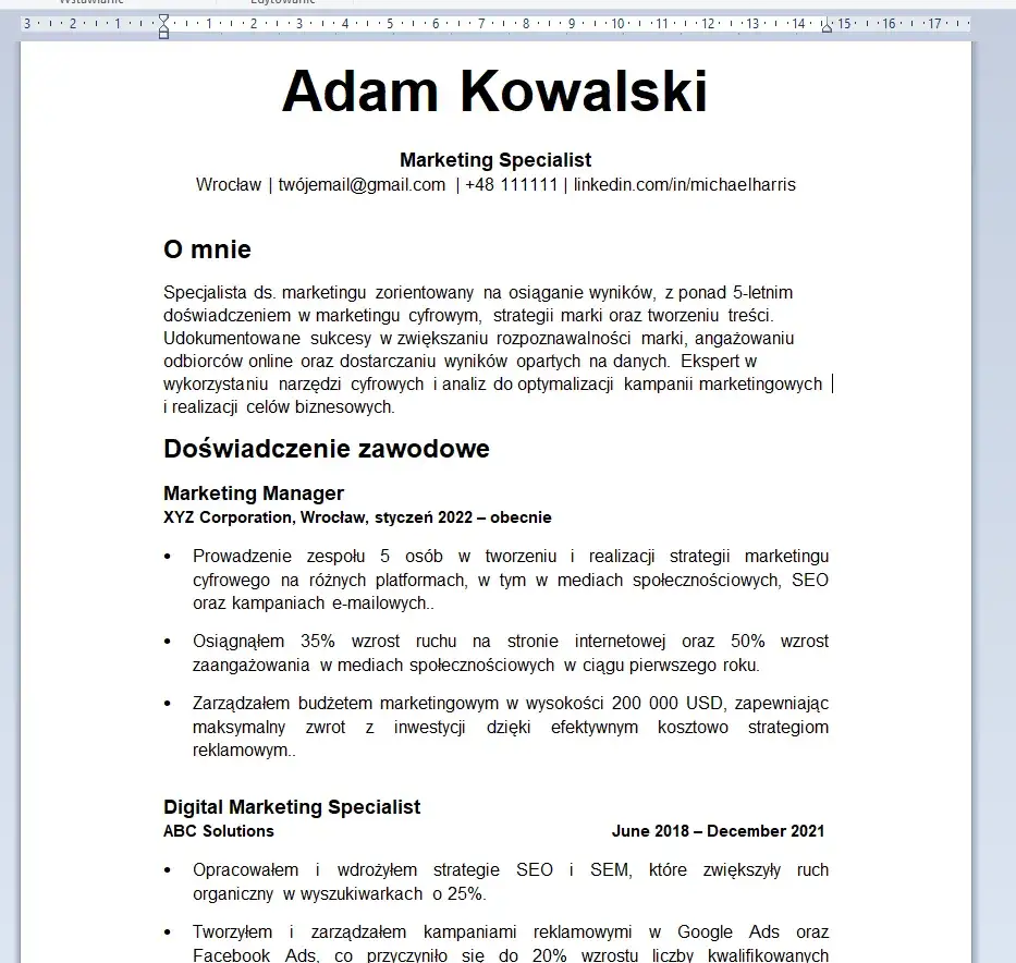 CV dla rekrutera i ATS
