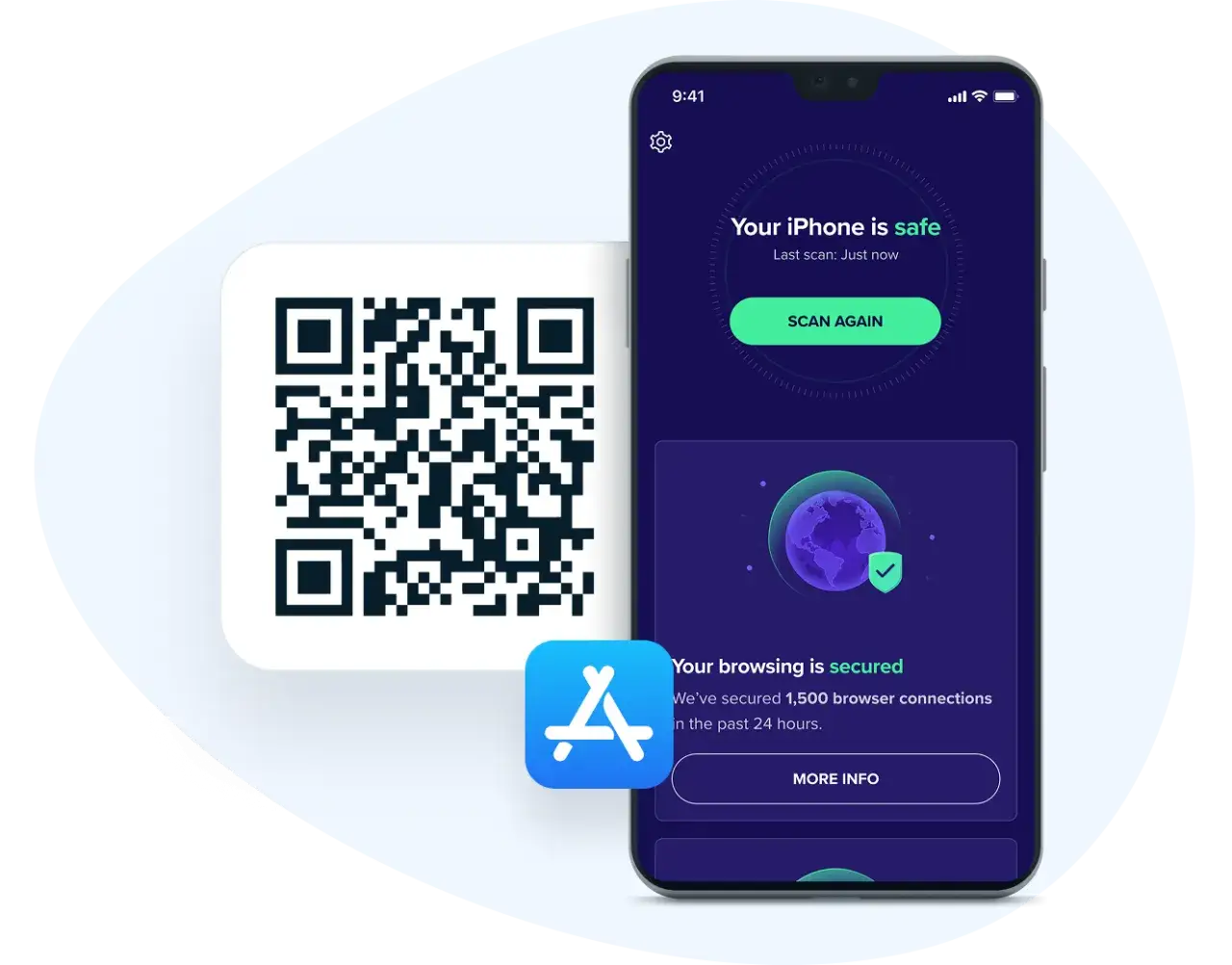 smartphone with antivirus warning or secure app store logo