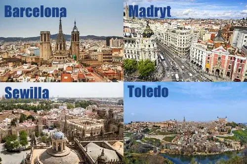ikoniczne miejsca Hiszpanii kolaż