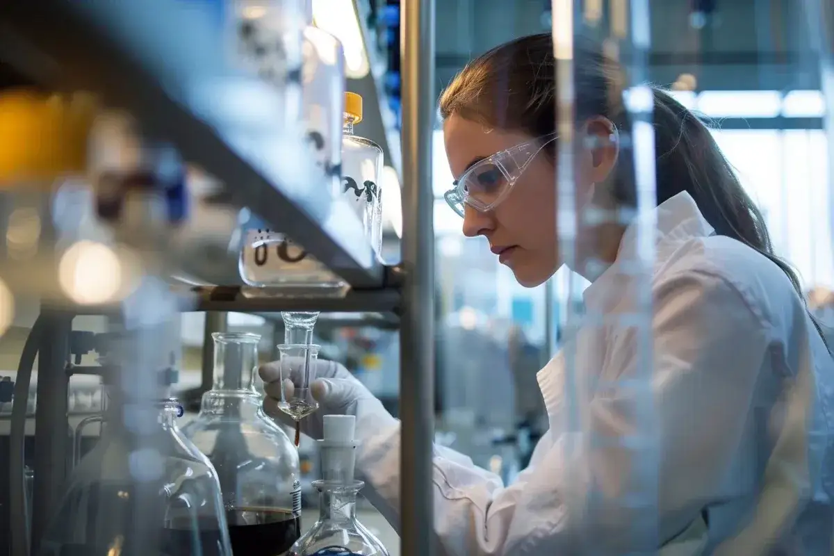 laboratorium farmaceutyczne, kontrola jakości lek&oacute;w, naukowiec w laboratorium badawczo-rozwojowym