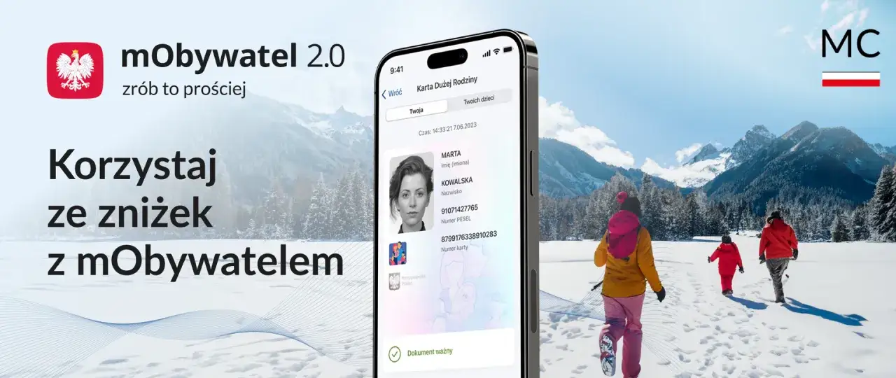 Aplikacja mObywatel 2.0. Karta Dużej Rodziny na ekranie telefonu. Czy osoba niepełnoletnia może mieć mObywatela? Tak, jeśli ma PESEL.