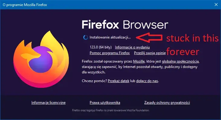 Firefox błąd aktualizacji