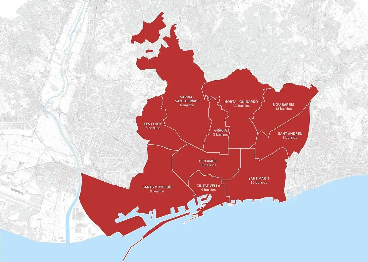Mapa dzielnic Barcelony z nazwami