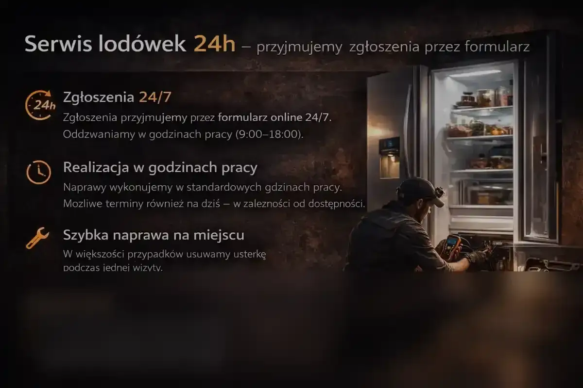 Serwis lod&oacute;wek 24h. Gdy lod&oacute;wka głośno chodzi, technik szybko naprawi ją na miejscu. Zgłoszenia online 24/7.