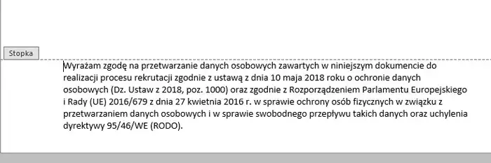 przykłady klauzuli CV rodo