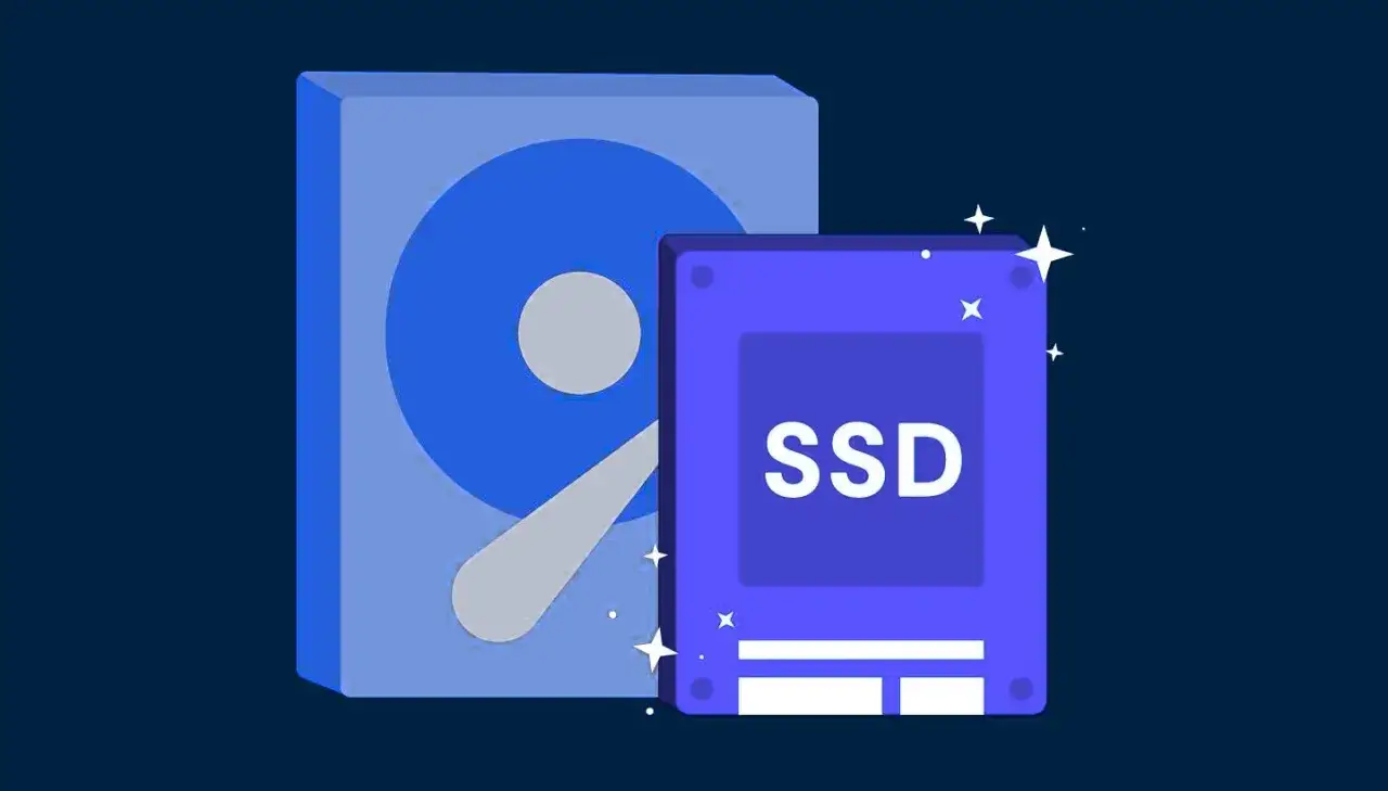 Grafika przedstawia dysk HDD obok dysku SSD, sugerując jak sklonować dysk.