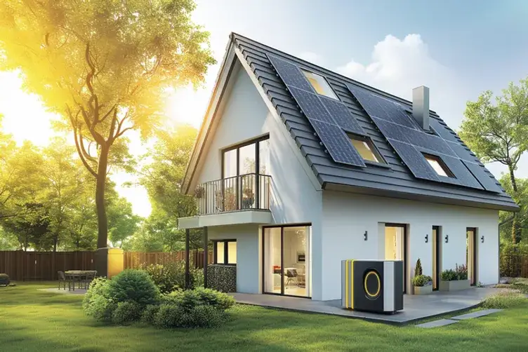 dom jednorodzinny po termomodernizacji panele pompa ciepła