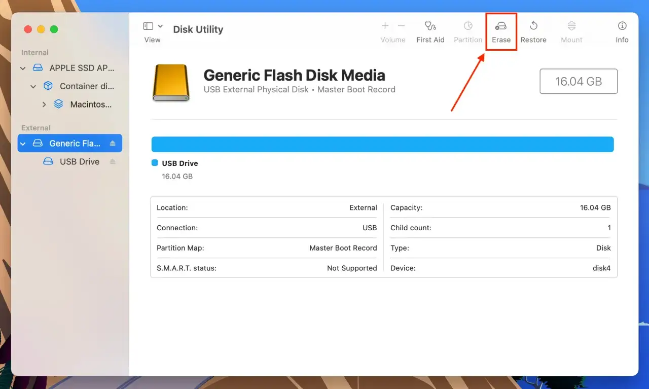 MacBook nie widzi pendrive. W Narzędziu dyskowym widoczny jest 