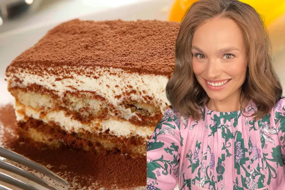 Ania gotuje pyszne tiramisu. Kremowy deser z kakao i biszkoptami wygląda apetycznie.