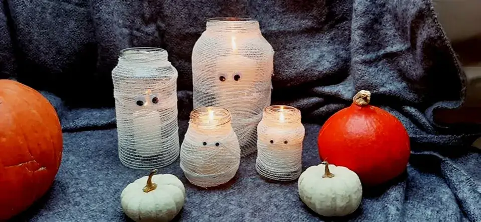 lampiony mumie ze słoik&oacute;w DIY halloween