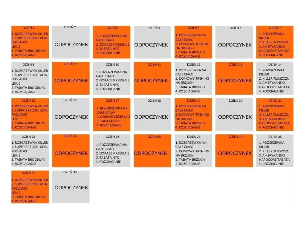 przykładowy plan treningowy na tydzień grafika