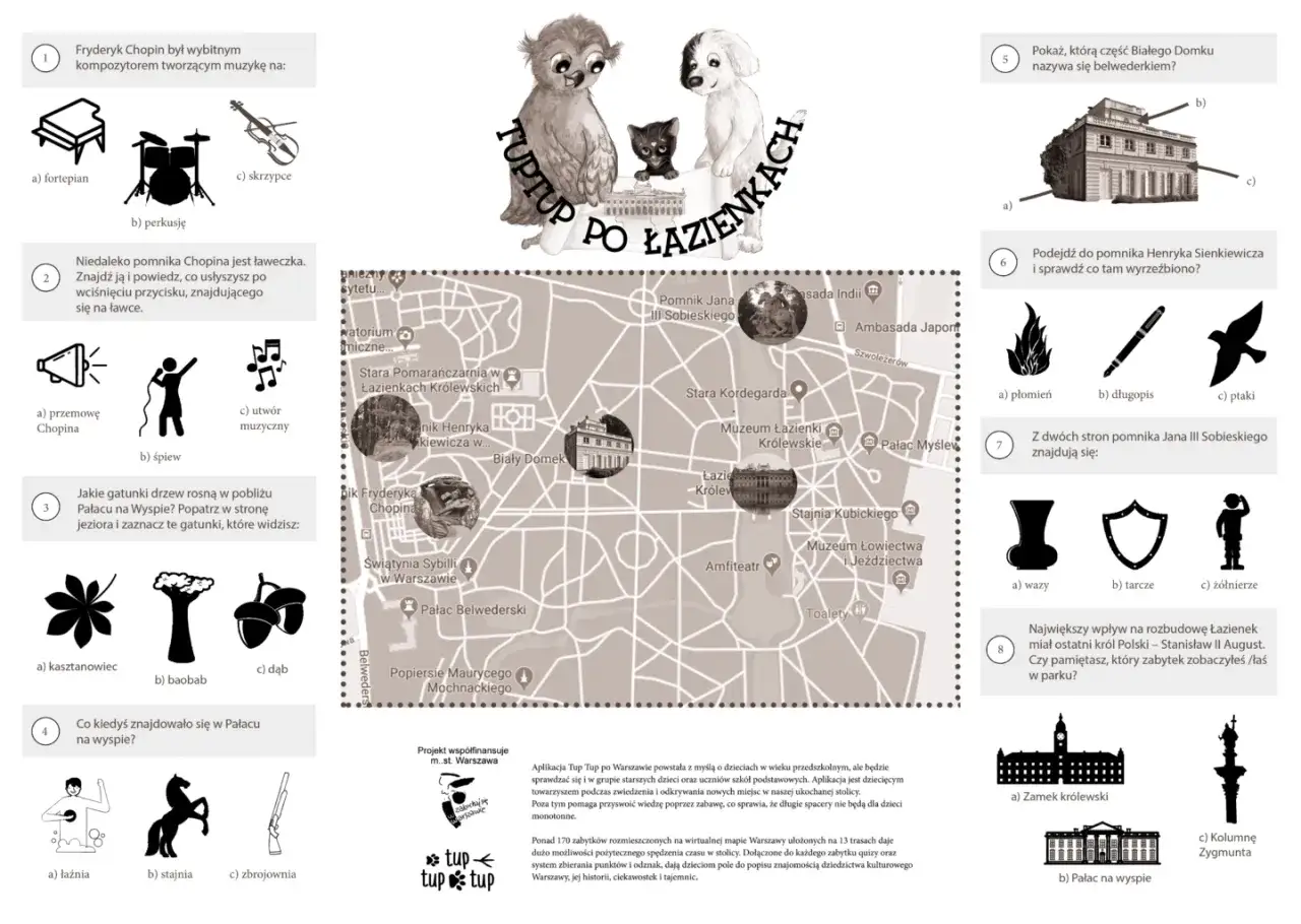 Mapa centrum Warszawy z zaznaczonymi restauracjami