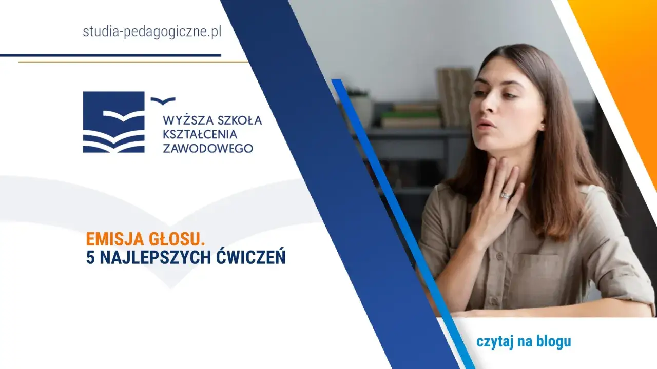 Kobieta ćwiczy emisję głosu, dotykając szyi. Artykuł o 5 najlepszych ćwiczeniach na tembr głosu.